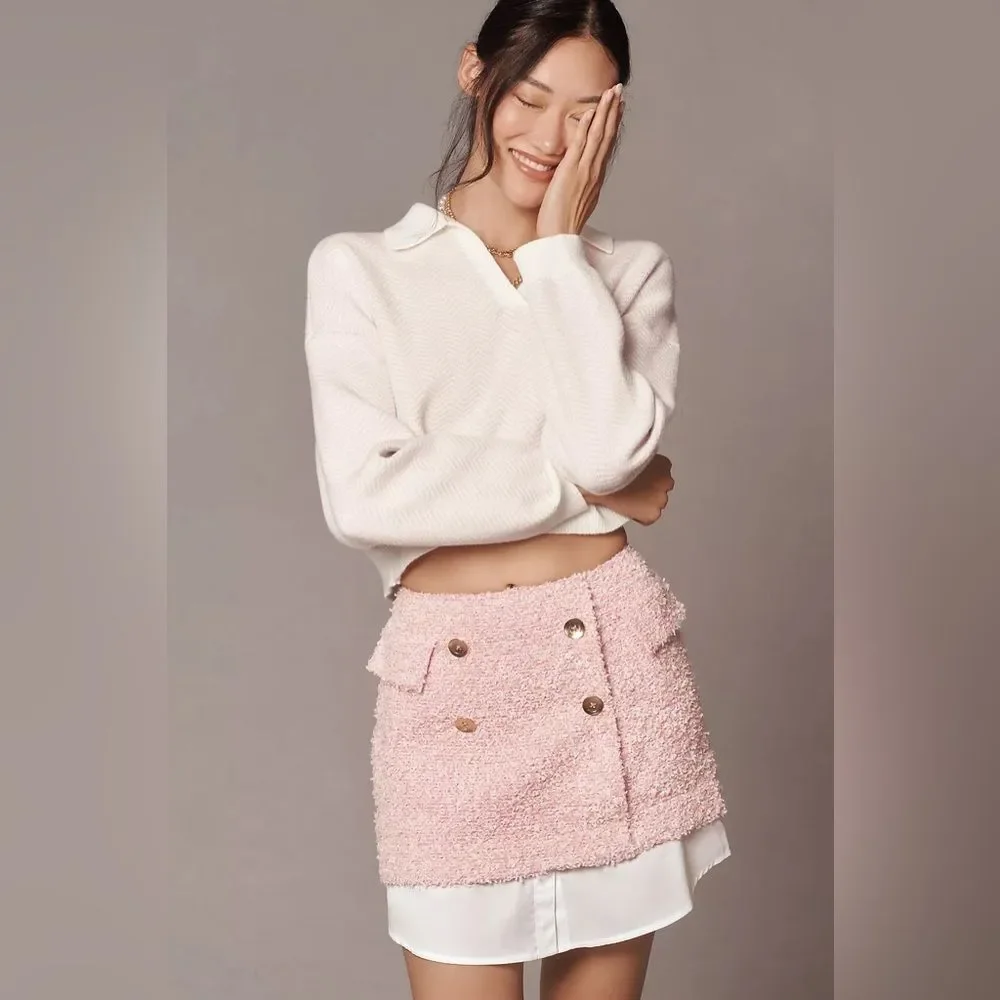 NWT Anthropologie | Maeve Tweed Pink White Weave Mini Skirt‎ Sz 6